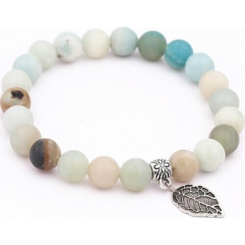 DGW Distance Bracelet Natural Stone Leaf Charm Beaded Bracelet for Men Women Friend Gift Charm Strand Handmade Jewelry Pulsera