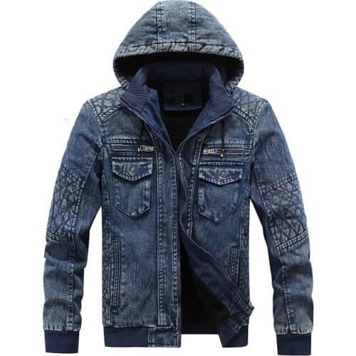 Mens Denim Jacket Trendy Fashion Male Denim Jean Hoodies Casual Male Fleece Warm Windbreaker Cowboy Coats Mens Clothing