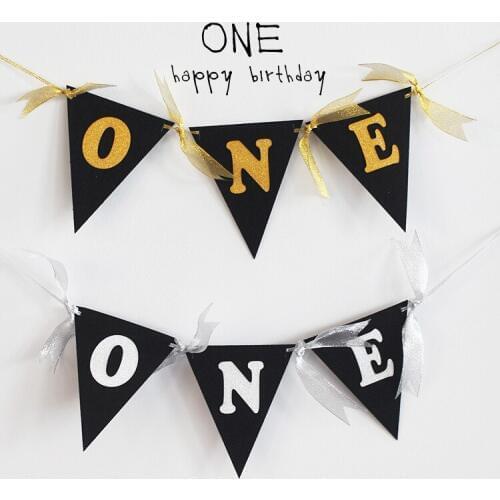 Baby First Birthday Glitter Gold Silver Chair Banner ONE Year 1st Birthday Party Decoration First Year Garland Bunting Supplies
