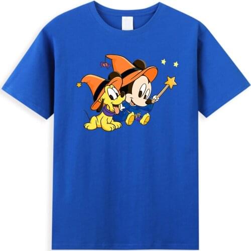 Kawaii Disney Graphic Mens T Shirt Pluto Mickey Mouse Men T-Shirts Fashion Casual Comfortable T Shirt Cotton Basic Man Tee Tops