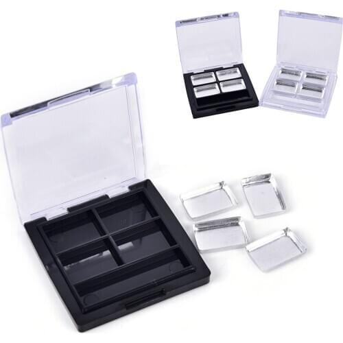 1Pc 4 Grids Eyeshadow Case Empty Cosmetic Blusher Compact Clear And Black Base 4 Palettes Pans Eye Shadow Container