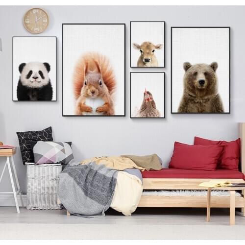 Kawaii Cute Farm Animal Panda Hen Duck Poster Prints Wall Art Canvas Painting Nursery Decorative Picture Nordic Kid Room Decor