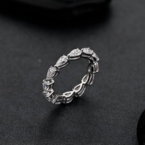 Trendy 925 Sterling Silver 5*3mm Pear 5A Cubic Zirconia Eternity Rings for Women Fine S925 Jewelry High Carbon Diamond Ring Gift