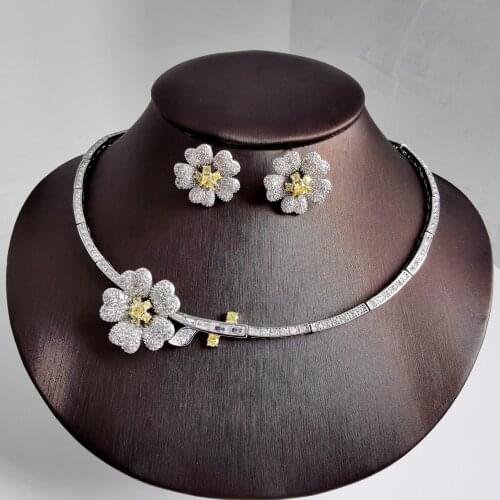 2021 NEW FASHION luxury romantic flower CZ zircon necklace earring wedding bride banquet formal dress jewelry set free shipping