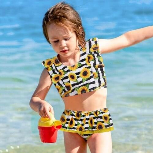 Toddler Girls Swimsuits Ruffle Sunflower Two-Pieces Bathing Quick Dry Swimwear Beachwear Bathing Swimwear Summer baby clothes