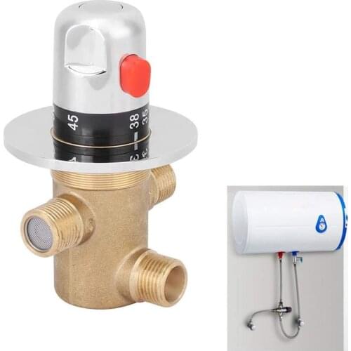 Cafopgrill BRASS Mixing Valve 3-Way Thermostatic G1/2in 3 Way Brass Thermostatic Mixing Valve Faucet Temperature Mixer Control