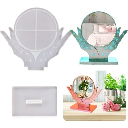 Hot Makeup Mirror Mold DIY Crystal Resin Silicone Mold Beauty Hand Makeup Round Mirror Desktop Mirror Silicone Mold For Resin
