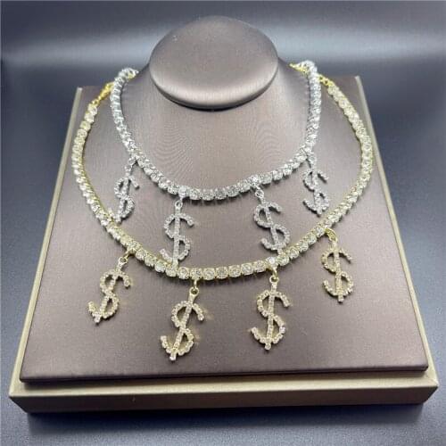 Fashion Zircon Dollar Sign Tennis Chain Necklace Carnival Party Womens Sparkling Crystal Pendant Necklace Accessories Jewelry