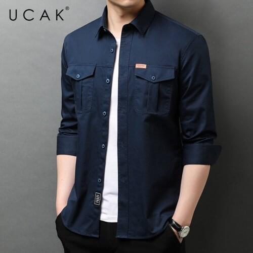 UCAK Brand Autumn Classic Tooling Pure Cotton Long Sleeve Shirts Men Clothing Streetwear Casual Pocket Shirt Clothes Homme U6257