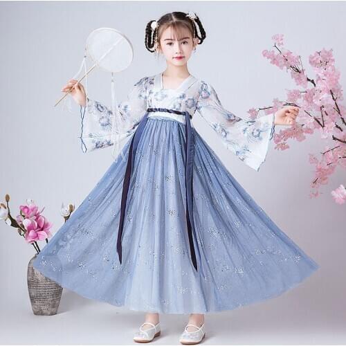 Girls Hanfu Lace Embroidery Drsses for Girls Party Dress Birthday Tutu Dresses Children Casual Wear New Year Dress Vestidos