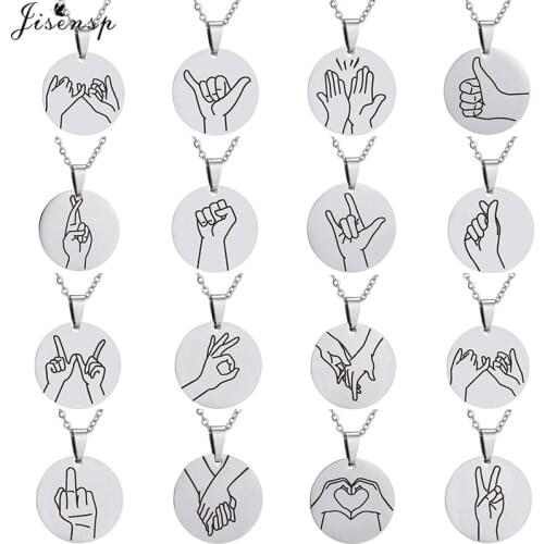 Jisensp Steel Coin Gesture Expression Necklaces Pendants Women Stainless Steel Jewelry Necklace Friendship Necklace Choker