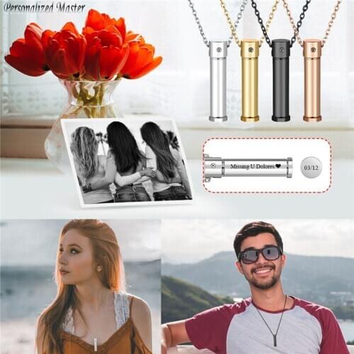 Personalized Master Customized Pendant Stainless Steel Cylinder Cremation urn Pendant Necklace Keepsake Memorial Ashes Jewelry