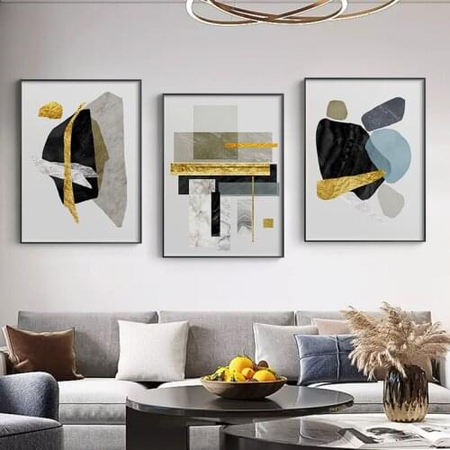 Poster and Print Abstract Stones with Yellow Line Canvas Painting Wall Art Picture for Living Room Aisle Nordic Home Decoration