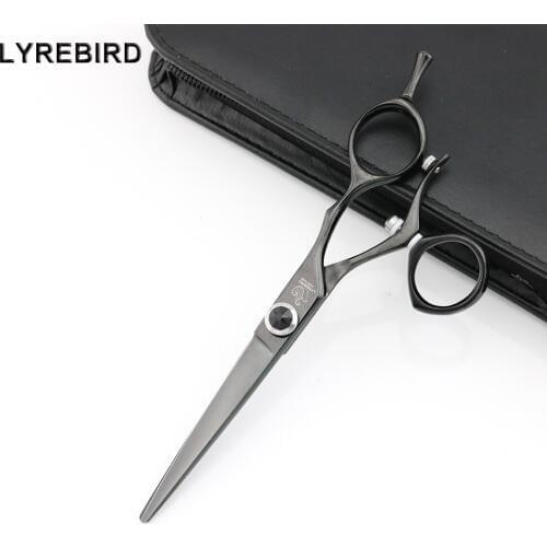Professional hair cutting scissors 6 INCH Black barber scissors 180 thumb rotatable Japan Lyrebird HIGH CLASS NEW