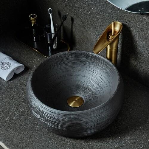Retro art above counter basin round ceramic washbasin single basin household antique shampoo sink washbasin countertop sink