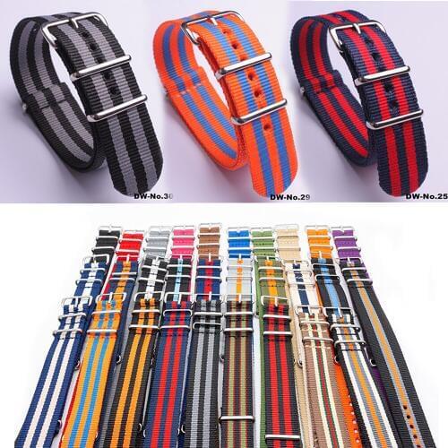 Woven Nylon Watch band Silver Stainless Steel Pin Buckle Strap 18mm 20mm 22mm 24mm For NATO Style Mens Womens Watchband