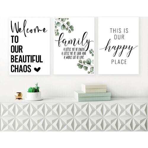 Family Quote Picture Green Leaves Poster This is Our Happy Place Wall Art Canvas Painting Nordic Modern Print for Living Room