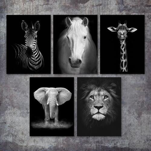 Nordic Poster Black and White Canvas Painting Wall Art Animal Canvas Prints Lion Horse Wall Pictures for Living Room Home Decor