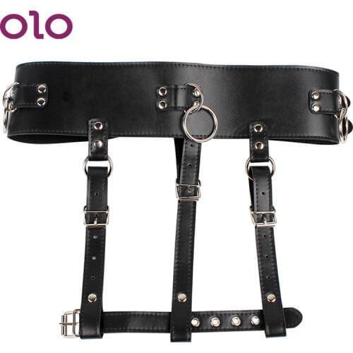 OLO PU Leather SM Bondage Harness Strap Chastity Forced Orgasm Belt Magic Wand Holder Female Masturbator Sex Toys for Women