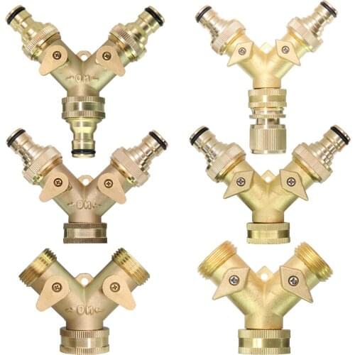 3/4'' Heavy Duty Brass Garden Hose Connector Tap Splitter Y Watering Irrigation Joints 2 Way Hose Spigot Adapter with 2 Valves