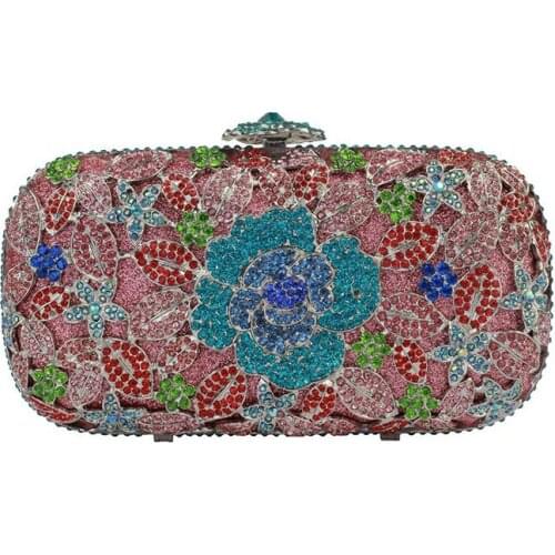 Colorful Metal Diamond Clutch Bags High Quality Flower Phone Handbag Luxury Women’s Wedding Dinner Shoulder Bags Clutch Purse