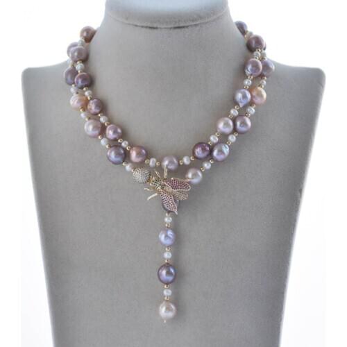 Z11095 31" 11mm Pink Lavender Round Edison Keshi Pearl Necklace Beatles CZ