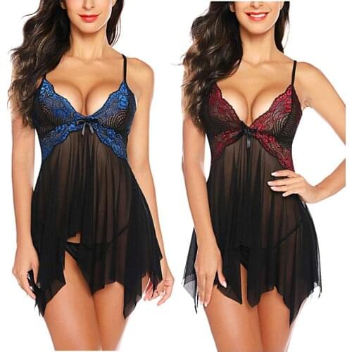 Sleep Wear Women Lingerie Lace Babydoll V Neck Sleeping Clothes Strap Chemise Nightdress