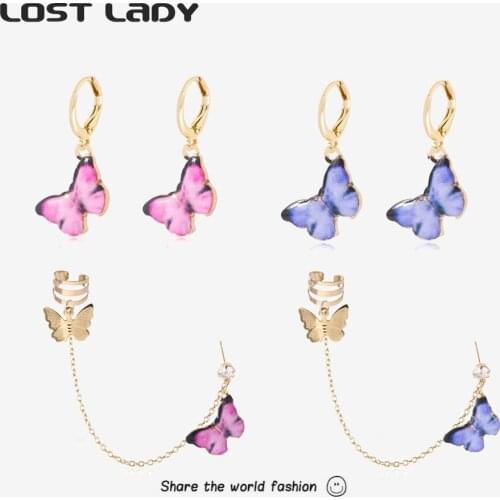 Lost Lady New Fashion Multicolor Butterfly Drop Earrings For Women Alloy Enamel Pendant Earrings Wholesale Jewelry Party Gifts