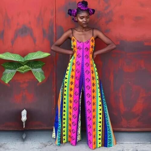 2021 Polyester African Dresses For Women New Ladies Dashiki Print O-Collar Ankara Style Trousers Fashion Robe Africaine Jumpsuit