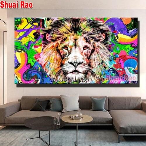 Abstract color,animals,5D diy diamond painting Lion Face cross stitch diamond embroidery mosaic beads picture full square drill