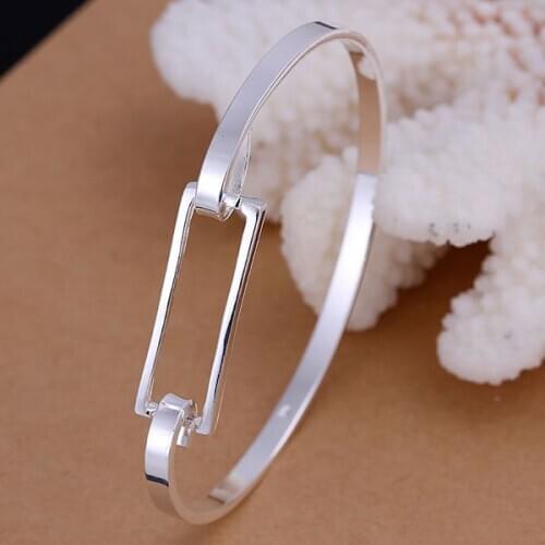 B104 925 sterling silver bangle bracelet, 925 silver fashion jewelry Long Square Bangle /aobajfia awaajnha