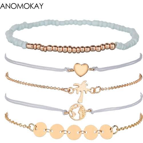 Europe America Trendy Map Love Coconut Tree Geometry Round Gold Chain Link Bracelet Simple Handwork Rope Chain Wrap Bracelet