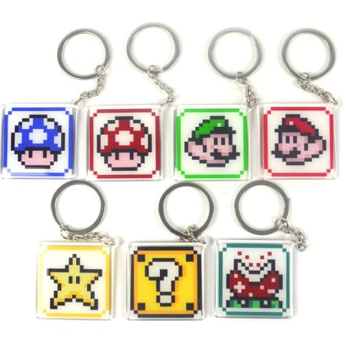 2020 New Super Mario Bro PVC Keychain Mini Anime Cartoon Figure Key Ring Keychain Key Holder Fashion Trinkets Kids Toy Pendant