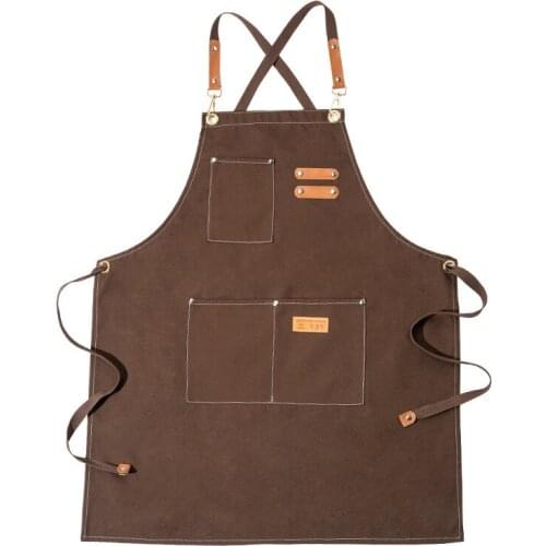 New Durable Goods Heavy Duty Unisex Canvas Work Apron with Tool Pockets Cross-Back Straps Adjustable for Woodworking Painting