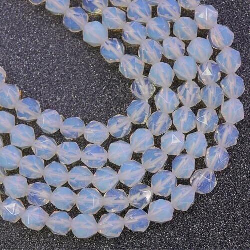 6/8/10/12mm Faceted Natural Opal Stone Beads Round Loose Cut White Opal Stone Bead For Jewelry Making DIY Bracelet Necklace 15