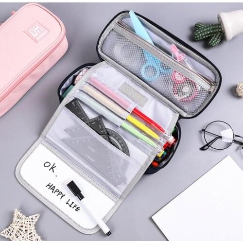 Pencil Case Large Capacity Multi-Function Canvas Stationery Storage Pouch with Handle Office Supplies