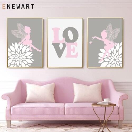 Flower Fairy Nursery Child Poster Cartoon Wall Art Print Canvas Painting Nordic Kid Decoration Piture Baby Girl Bedroom Decor