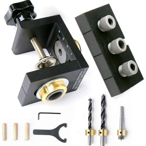 Woodworking Drilling Guide Dowel Hole Drilling Guide Jig Drill Locator Kit Carpentry Positioner Tools w/ Step Drilling Bits