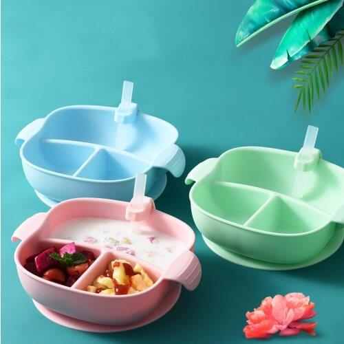 Baby Dinner Plate Integrated Childrens Dinner Plate Grid Plate Infant Silicone Supplementary Food Plate Desktop Plate