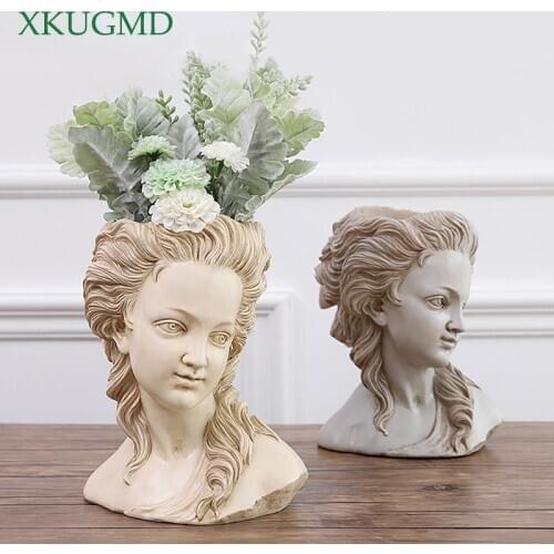 Greek Goddess Simulation Plaster Head Flower Pot Desktop Retro Succulent Plant Bonsai Handmade Home Decoration