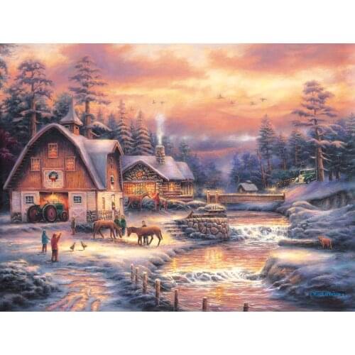 JOHNSON Country Holidays Cottage Village Tree River Bridge Fence Farm background Computer print party photo backdrop