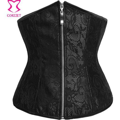 Floral Lace & Satin Zipper Black Corsets And Bustiers Sexy Corset Underbust Tight Lacing Gothic Clothing Corselet E Espartilhos