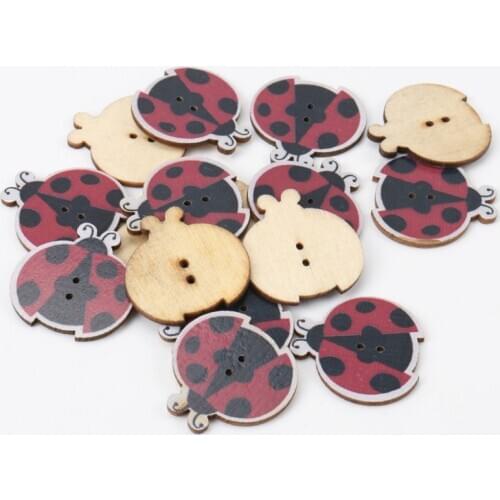 Cartoon Cute Ladybug Wooden Buttons Botones Handmade Accessories Decoration Sewing Scrapbooking Crafts DIY 27mm 20pcs
