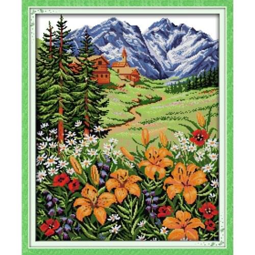 Craft Toolbox Needlework Landscape Pattern Homecross Stitch Kit Decor Sewing Kit White Modern Plant EmbroideryTool Kit Painting