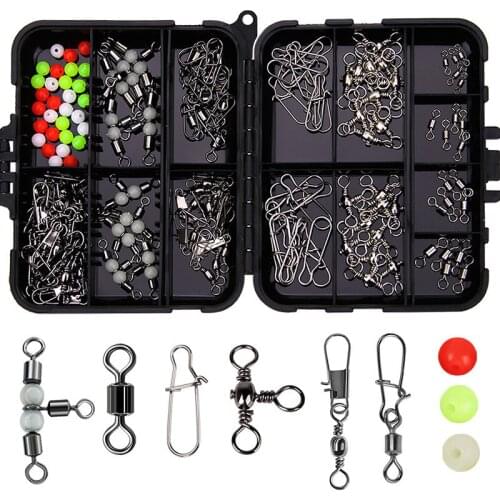 141pcs/set Fishing Hook Kit Accessories Outdoor Fishing Tools Fish Hook Swivels Anti Tangle Sleeves Hook Stop Beads Boilie Bait