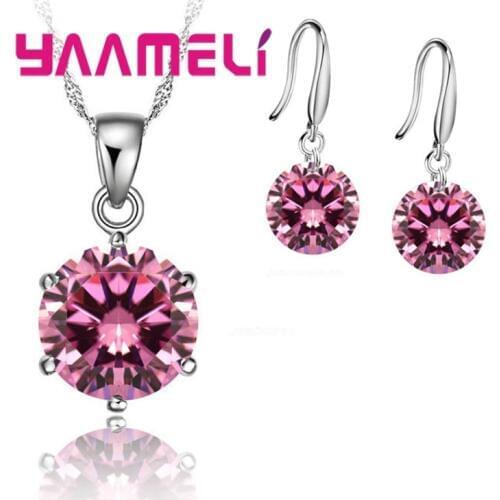 New Fashion Crystal Jewelry Set Cubic Zirconia CZ Pendant Necklace 925 Sterling Silver Jewelry Set Gift For Women Lovers
