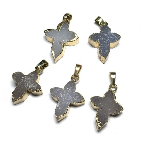 Wholesale Natural Stone Grey Agates Pendant Charms Flower Cross-shaped Crystal Pendants for Jewelry Making DIY Necklace Gift