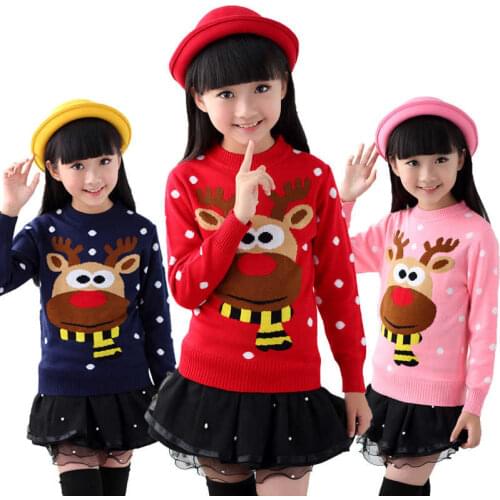 2019 Autumn Winter Cotton Sweater Top Girls Kids pullover knitted christmas Sweaters wear Children Clothing 6 8 10 12 14 years