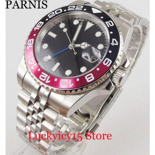 Dress Business Style Round 40mm Black Dial GMT Function Sapphire Glass Auto Date Window Bracelet Clasp