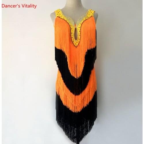 Latin Dance Dress Women Competition costumes Salsa Dress Orange Fringe Dress Dance Wear Cusromized Size/Colors Latin Dress
